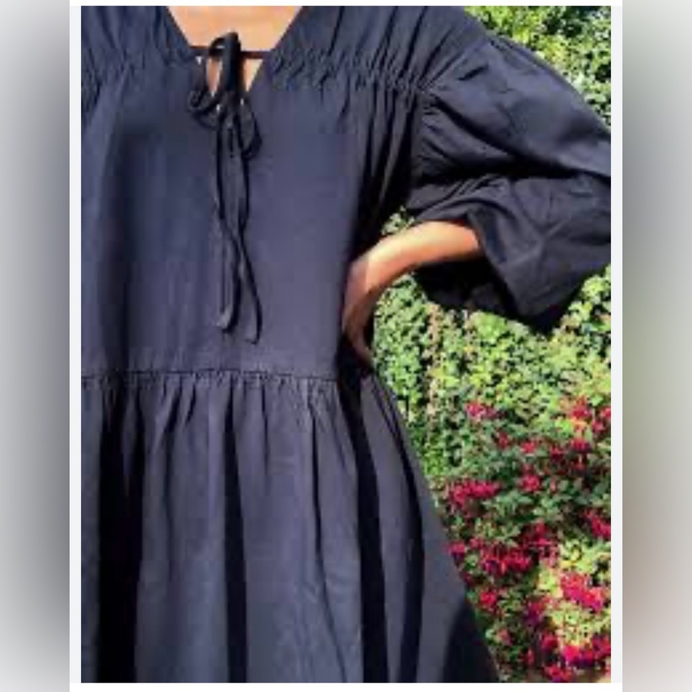 ASOS Peasant Tiered Oversized V-Neck Drawstring Chest 3/4 SLV Navy Mini 6 Tall - Picture 10 of 15
